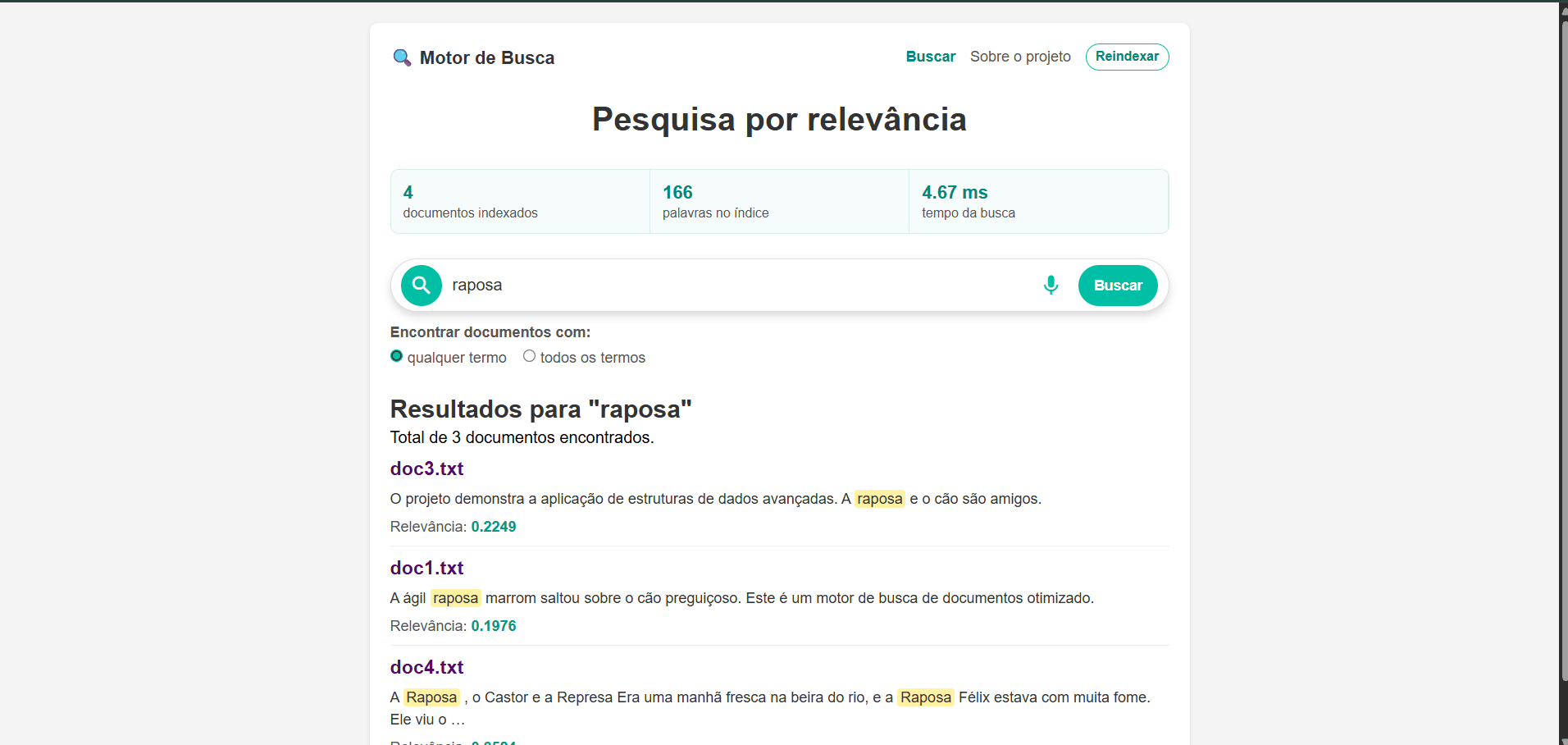 Motor de Busca: Resultados por relevância