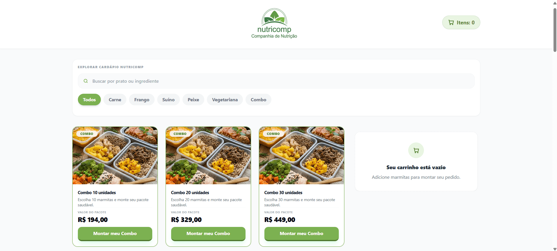 Nutricomp: Explore o cardápio